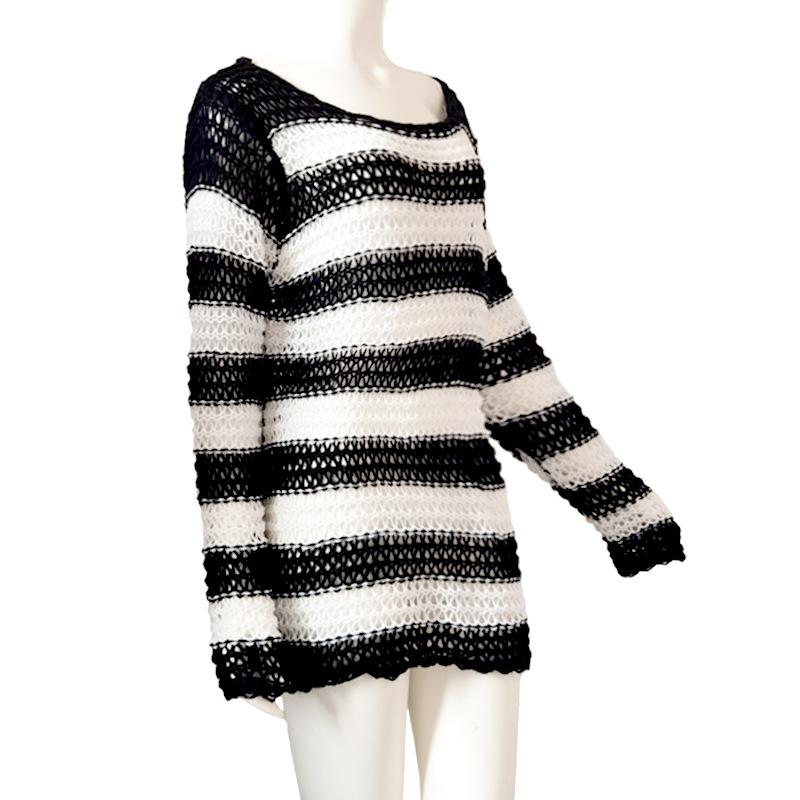 Sweater Women's Dark Striped Pullover Knitwear Gothic Style Ripped Hole Long Top Loose Trending Sweater Autumn and Winter Jumper