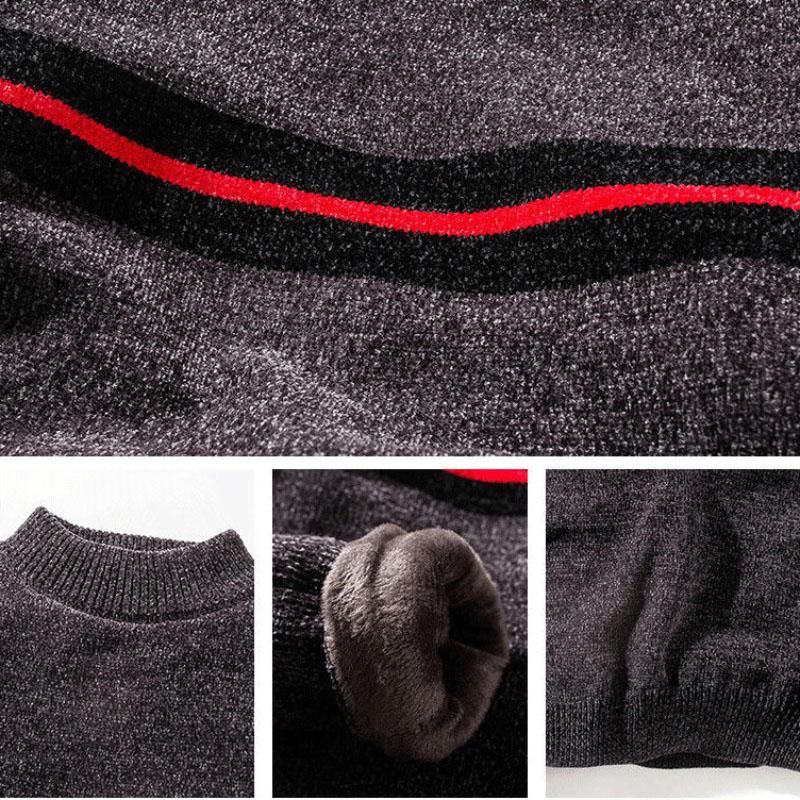 Chenille Sweater Men's High Neck Bottoming Shirt Plus Velvet Thick Knit Sweater Winter Round Collar Wool