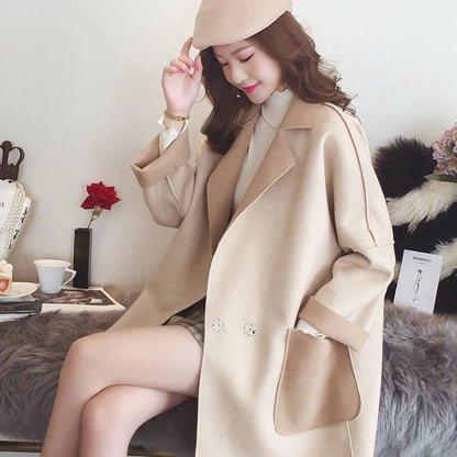 Woolen Coat for Women Winter Slim  Women Woolen Jacket 2019 Casual Solid Color Long Sleeve Overcoats