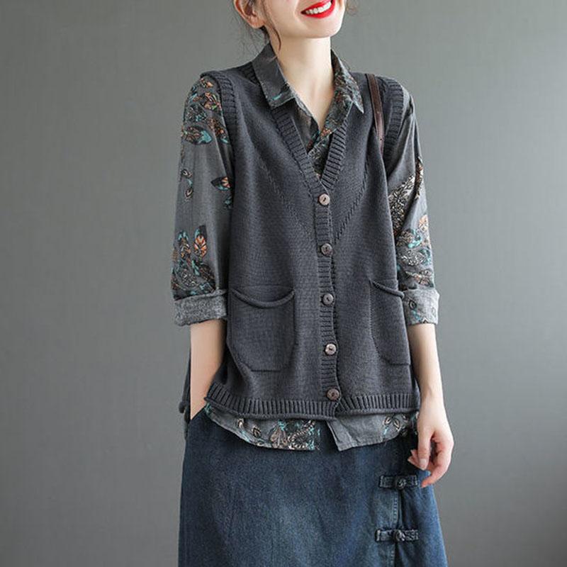 Spring and Autumn Knitted Loose Waistcoat V-neck Sleeveless Sweater Fashion Simple Female Top