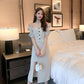 High-end Fabric Puff-sleeved Slit Dress  Square Collar  Open Back, Long-sleeved Waist  Slit Suit Skirt