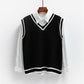 British Style College Style Sweater Vest Women Loose Wild Striped V-neck Sweater Vest Women's Jacket Thin Sleeveless Sweater