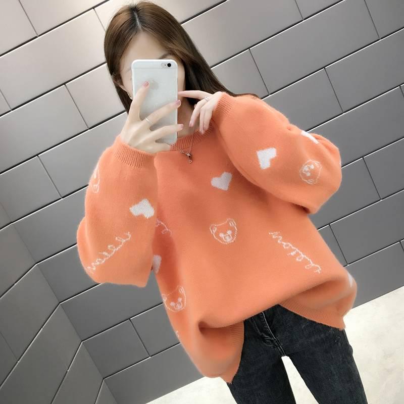 Autumn Winter Cute Pattern Loose Sweater Schoolgirl Pullover Round Neck Long Sleeve Sweater
