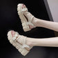 Muffin Thick Bottom Casual Sandals Summer Flowers Flat Heightened Roman Shoes Ladies Sweet Temperament Sandals A Pedal