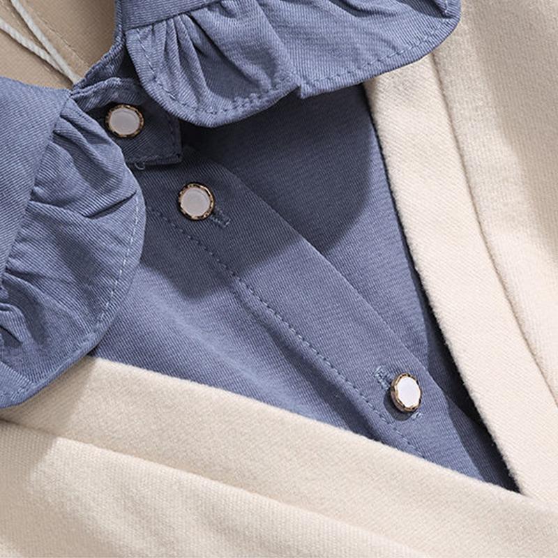 Two-piece Dress Women Early Autumn 2021 Long-sleeved Dress with Wood Ears Mid-length Waist-slimming Fake