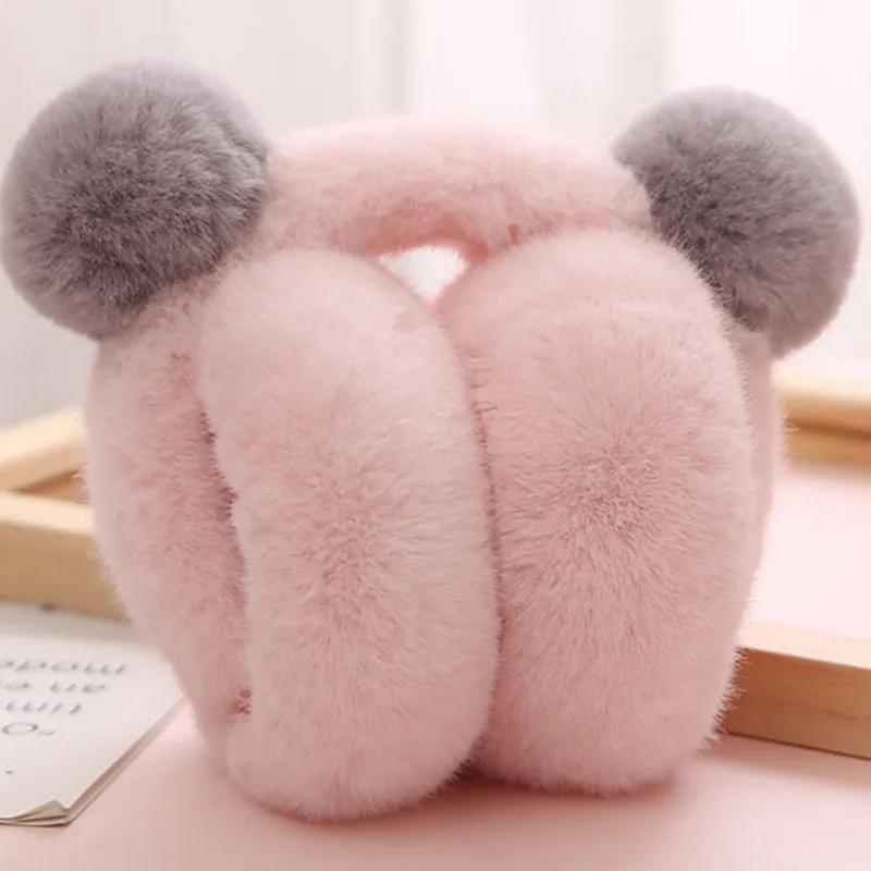 Women's Winter Warm Plush Earmuffs Cute Cartoon Fur Ball Earflap Thickened Ear Cap Antifreeze Cold-proof Ear Warmers Foldable Ear Muffs
