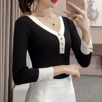 Sweater knitwear women's autumn and winter v-neck long sleeve pullover