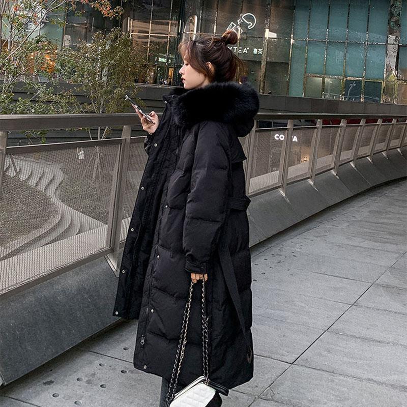 White Duck Down Down Jacket for Women In The Korean Version of The Long Fox Hair Collar Loose Over The Knee Coat Thick