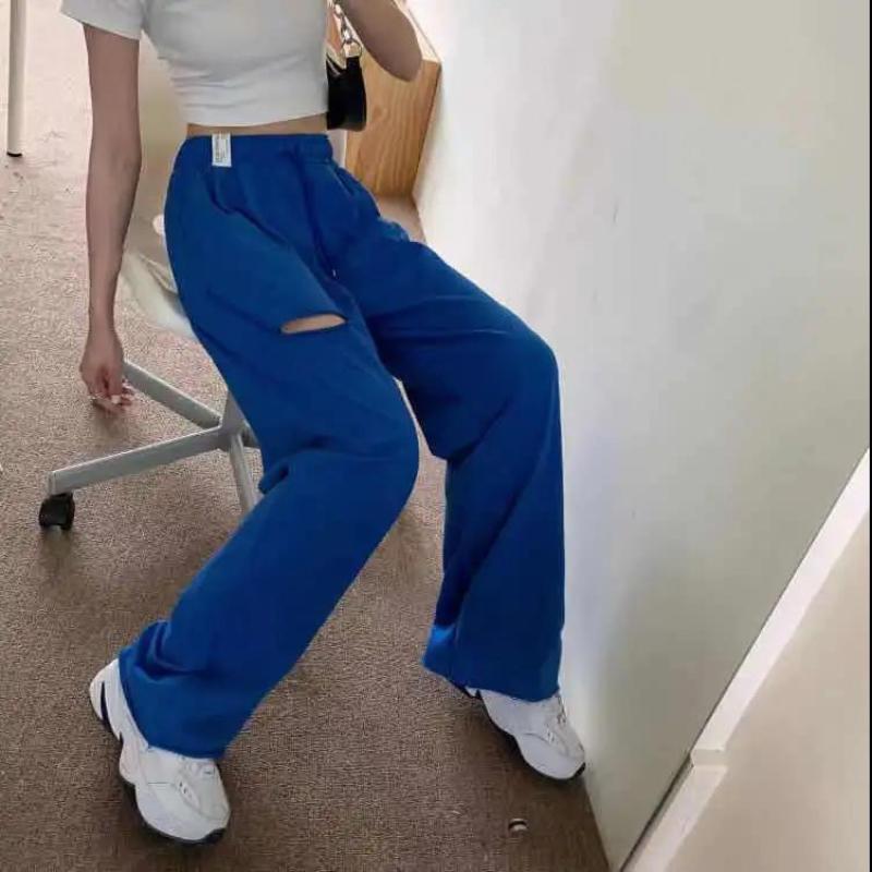 Summer Thin Straight Hole Casual Sports Pants Female Student Korean Version Loose and Thin Drape Mopping Trousers