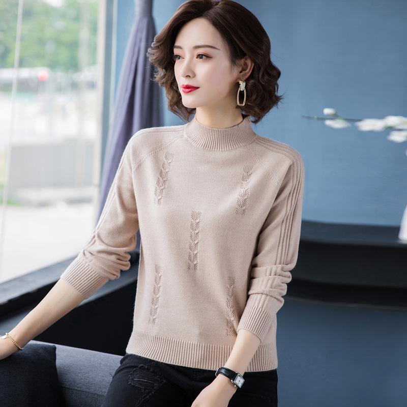Sweater Women's Half Turtleneck Knitwear Pullover Korean Loose Solid Color Short Jacquard Trending Sweater Autumn and Winter Top