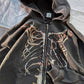 Men and Women Retro Dark Style Hooded Sweater Bone Old Zipper Sweater Oversize Street Hiphop Retro Cardigan