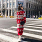 Super Long Pullover Sweater Women Autumn and Winter Fawn Print Red Christmas Sweater Loose Base Knitted Sweater Dress