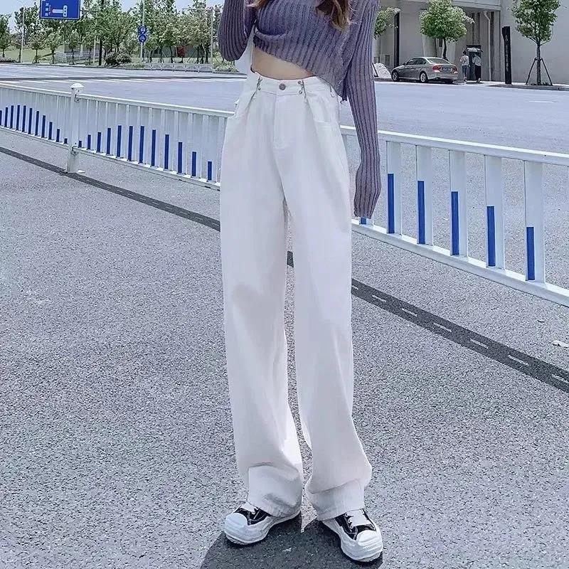 High Waist Leaps Jeans Female Loose Thin Four-color Straight Mop Pants