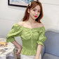 One-shoulder Puff Sleeve Shirt Women's Short-sleeved Waist Short Shirt Tops Women's Sweet Sexy Fabrics Comfortable Light and Breathable