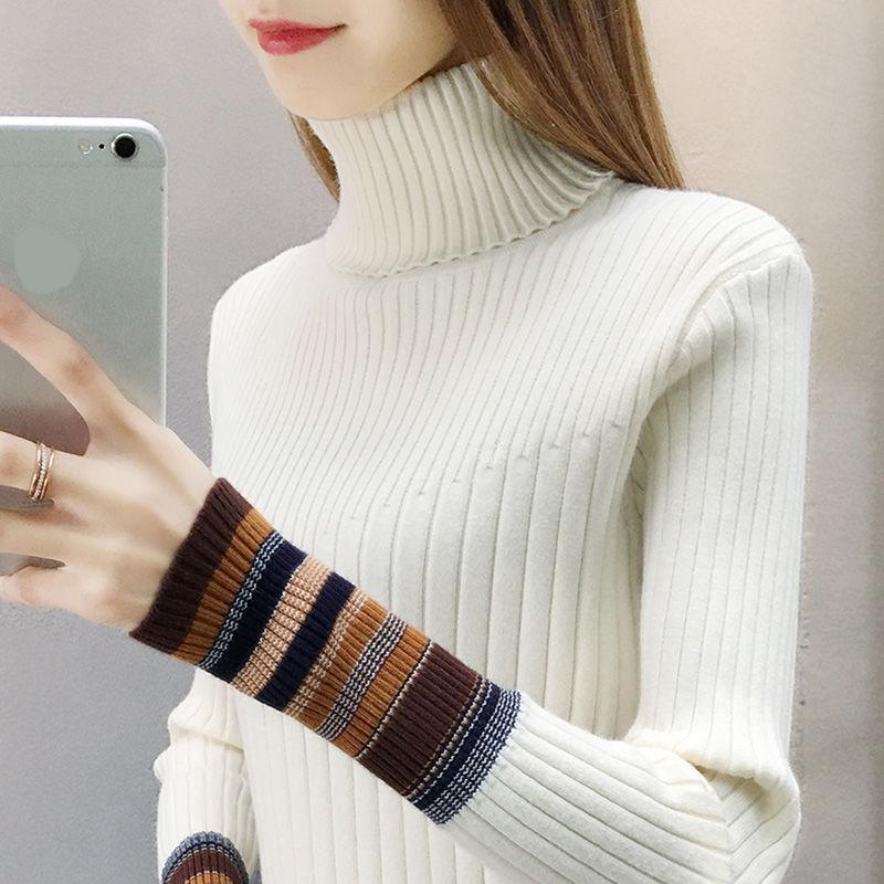 Ladies Half High Neck Sweater Plus Size Slim Long Sleeve Plus Velvet Thick Sweater Fashion All-match Women's Top
