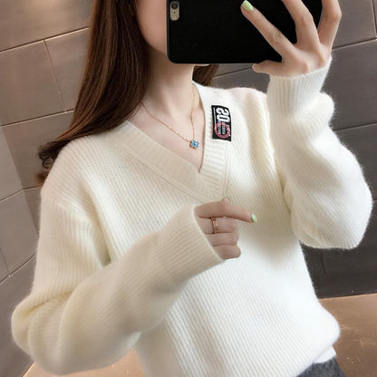 Autumn and Winter V-neck Sweater Fashion All-match Loose Jacket Knit Short Blouse