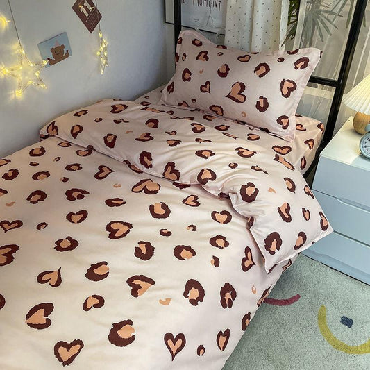 Brushed Three-piece Fashion Leopard-print Skin-friendly Duvet Cover Bed Linen Three-piece Student Dormitory Single Bed
