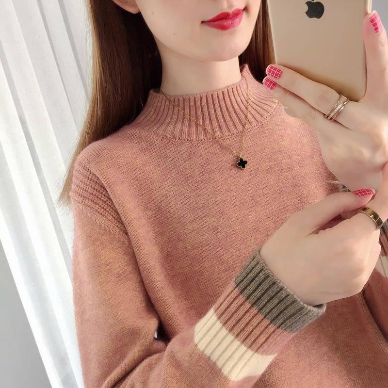 Pofulove Half-high-necked Bottoming Loose Sweater Women's Autumn Winter Long-sleeved Thick Sweaters