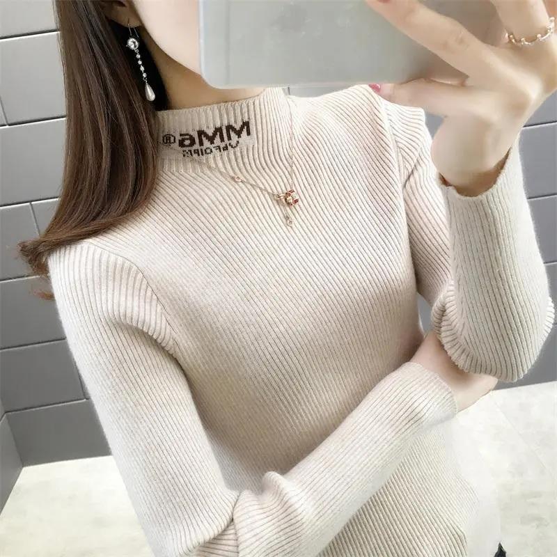 Half Turtleneck Bottoming Shirt Women's Autumn and Winter Outer Wear All-match Slim Short Pullover Sweater