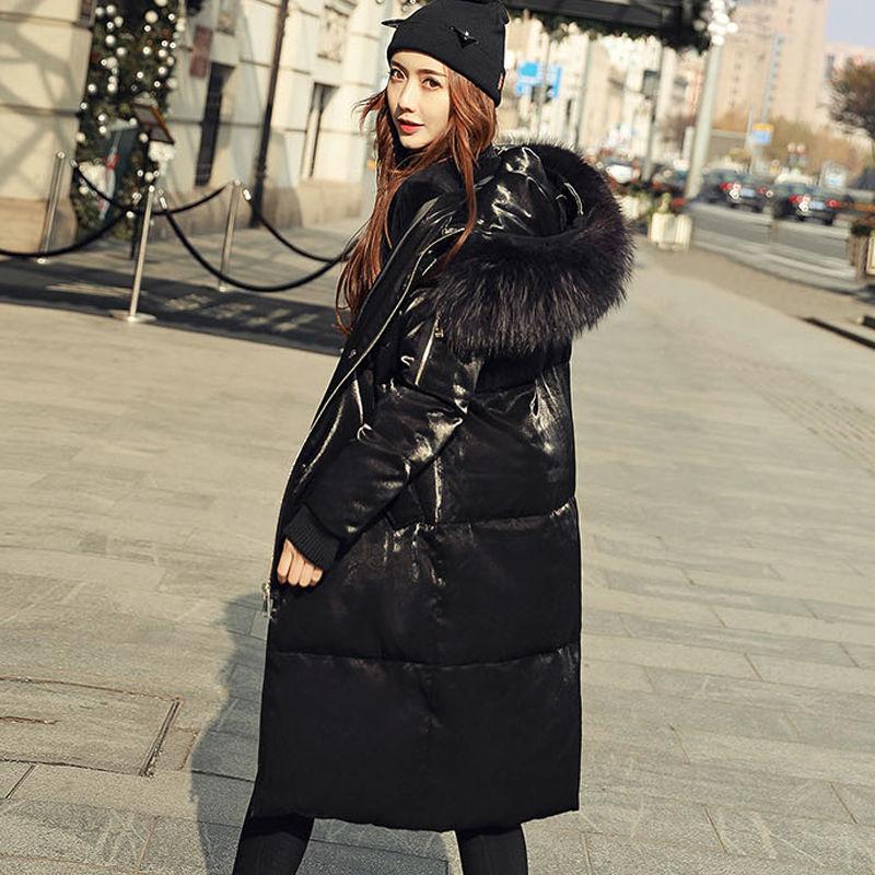 Bright Face Big Fur Collar Winter Coat Thick Mid-length Down Jacket Women