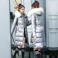 High-end Shiny Parka Jacket Winter Women's Long Slim Padded Jacket Thicken Waterproof Hooded Parka Coat with Faux Fur Collar