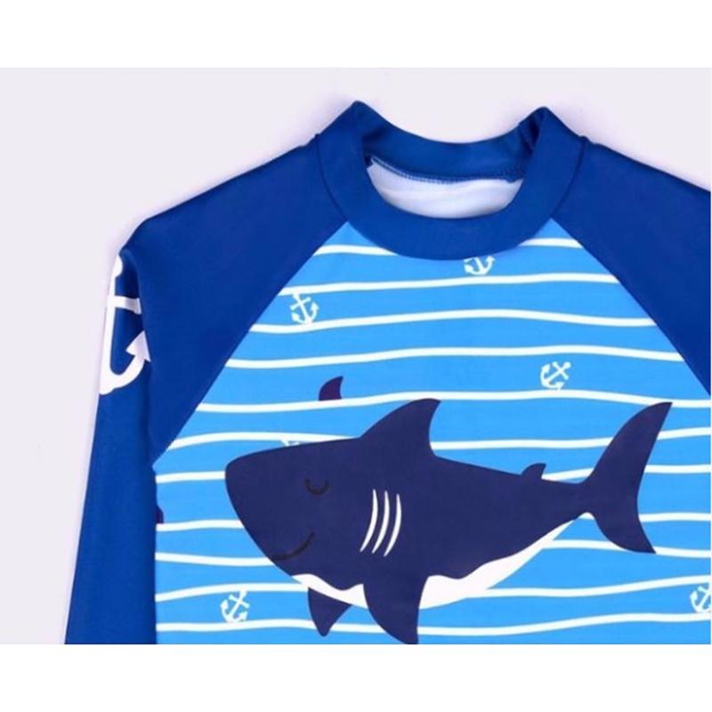 Children's Long-sleeved Cartoon Separate Swimsuit Kids Boys Cute Shark Long-sleeved Swimming Trunks Suit Comfortable Breathable Bathing Suit