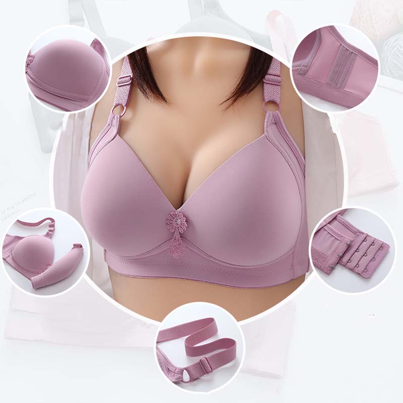 Women Breathable Large Size Thin Glossy Bra Without Steel Rings Three-row Buckle Adjustable Shoulder Straps Simple Natural Bra