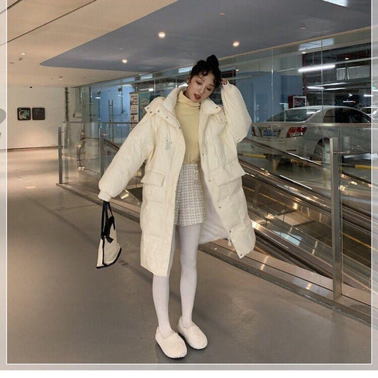 Shiny Long Down Jacket Women Winter Parka Coat Hooded Loose Coat Thick Female Jacket