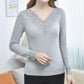 Women Winter Autumn Warm Thermal Underwear Lace V-neck Tops Female Tight Thicken Windproof Comfortable Soft Lining Long Sleeve High Elasticity Slim