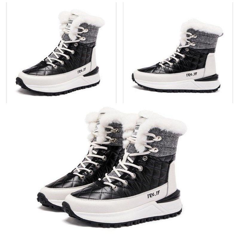 Leather Snow Boots Woman Autumn and Winter Plus Velvet Thick Cotton Casual High-top Shoes Non-slip Martin Boots