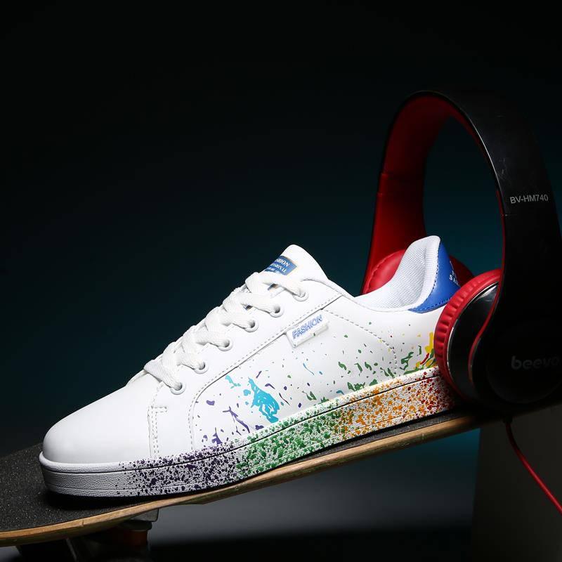 Men's Splash Ink Casual White Shoes School Student Sports Shoes Couple Men's and Women's Shoes