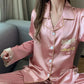 Women's Spring Autumn Long-sleeved Pajamas Set Thin Ice Silk Embroidered Homewear Sexy Simulation Silk Casual Suit Outer Wear Pyjamas Sleeping Suit