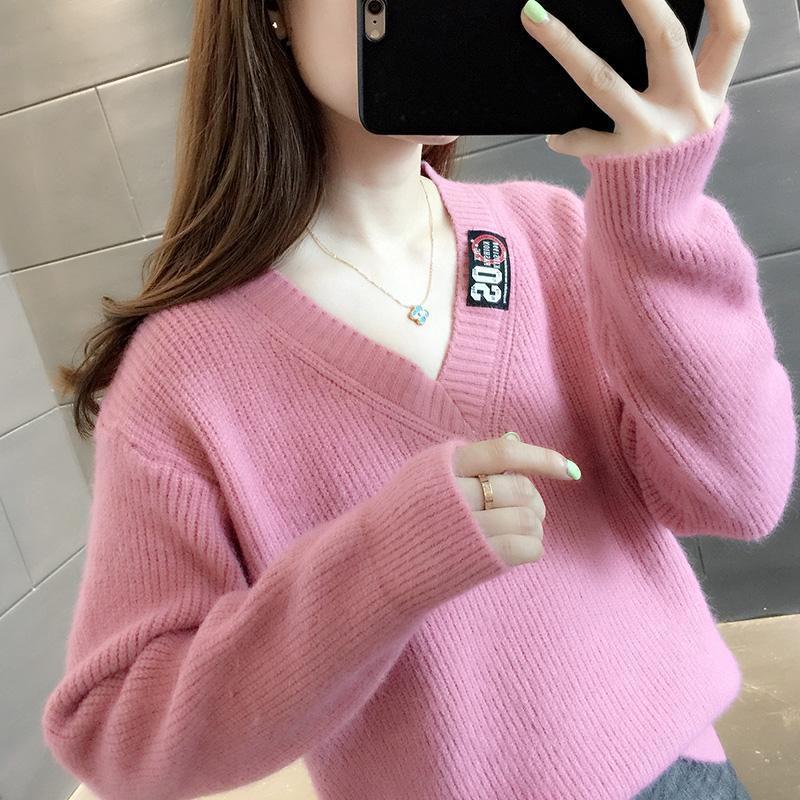 Autumn and Winter V-neck Sweater Fashion All-match Loose Jacket Knit Short Blouse