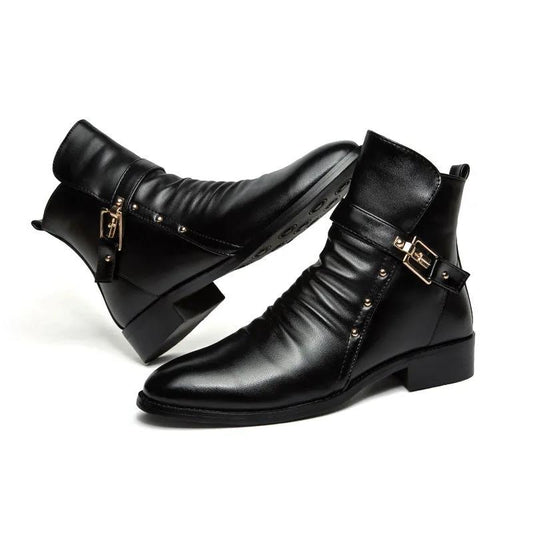 Autumn and Winter Korean Style Trendy Mid-cut Short Boots British Martin Boots Trendy Pointed Leather Boots