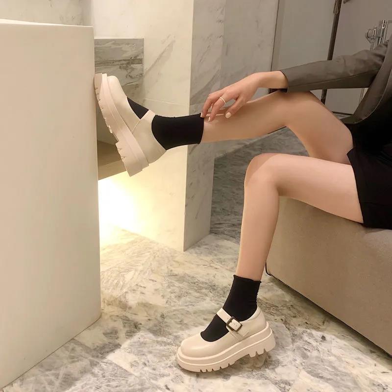 Female Spring Retro Leather Shoes with A Buckle All-match Round Toe Shoes Japanese Jk Uniform Shoes
