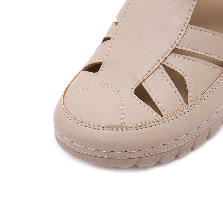Office Ladies Spring Summer Large Size Breathable Flat Sandals Women's Autumn Solid Color Hollow Casual Leather Single Sandals