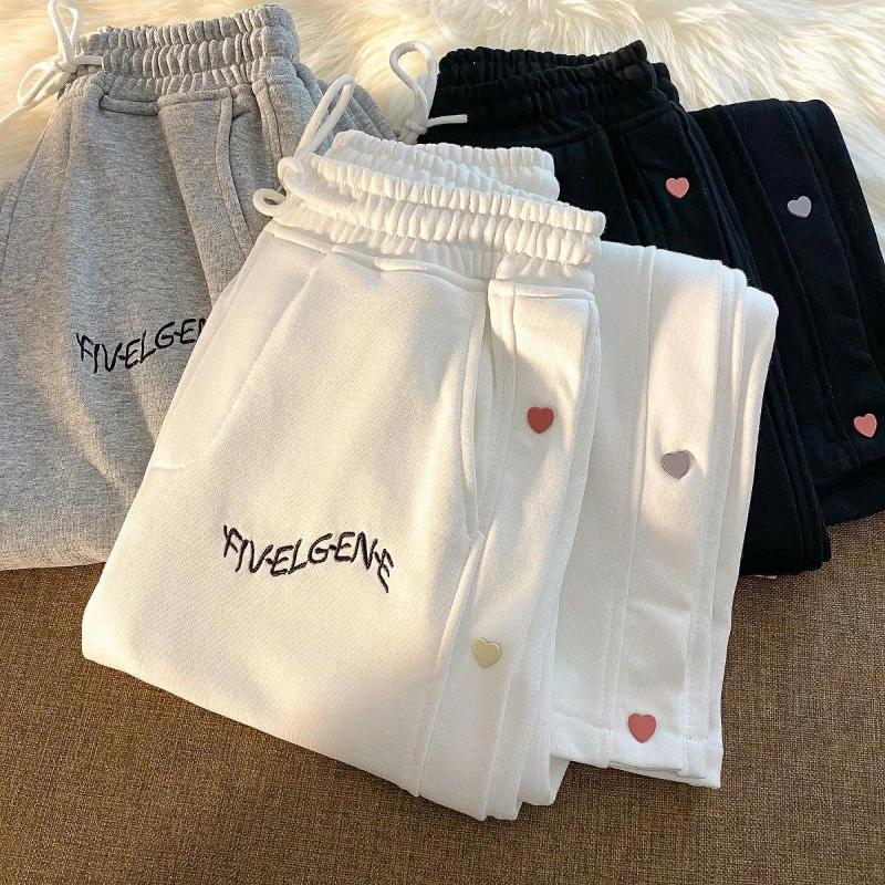 Love Breasted High-waist Sports Casual Straight-leg Pants Female Summer Thin Section Was Thin Loose Wild Guard Pants Female Ins Tide