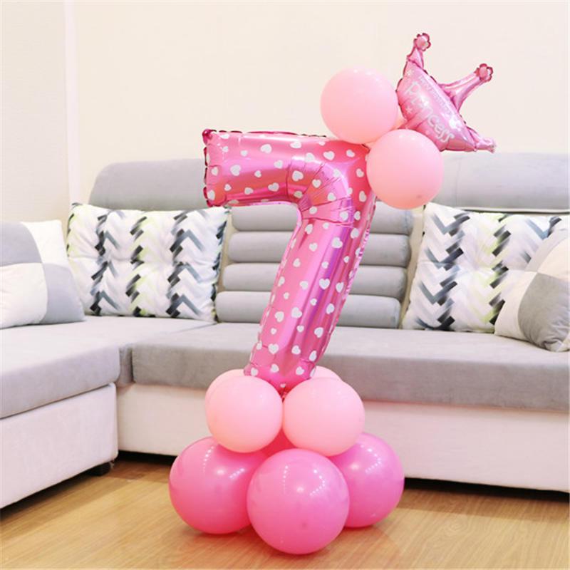 Pink Blue Foil Balloons Numbers 1 2 3 4 5 6 7 8 9 Pattern Birthday Party Decorations