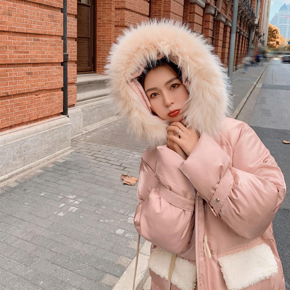 Winter Down Down Padded Jacket Women's Padded Coat, Large Size Loose and Thick Mid-length, Over-the-knee Fluffy Large Fur Collar Warm Winter Jacket