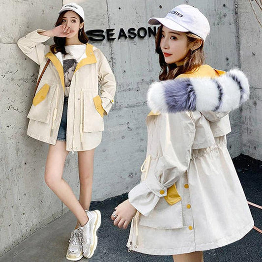 Winter Fashion Plus Velvet Women's Jacket Mid-length Large Fur Collar Thick Loose Cotton Coat Thinner Student Coat