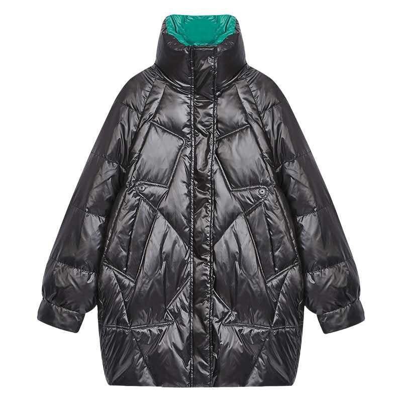 Down Padded Jacket Female Students Korean Version of The Trend of Mid-length Winter Padded Jacket Loose Large Size Bright Surface