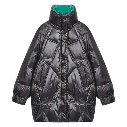 Down Padded Jacket Female Students Korean Version of The Trend of Mid-length Winter Padded Jacket Loose Large Size Bright Surface