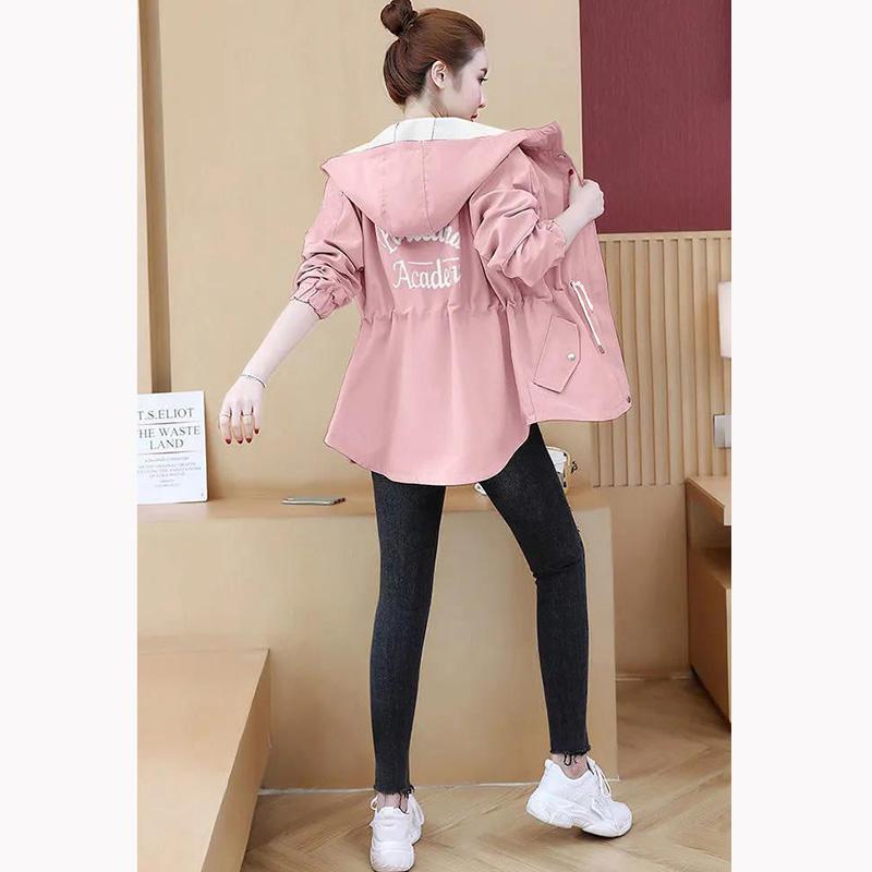 Spring Hooded Windbreaker Coat Women's Mid-length Waist Tightening Korean Style All-match Loose Thin Coat Jacket