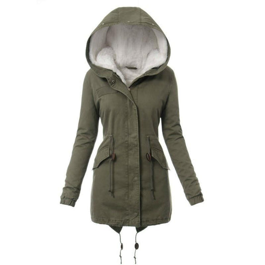 Fur Collar Hooded Jacket Winter Warm Coat Long Thick Plush Parkas Coats