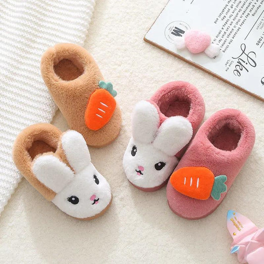 Kids Fur Slides Kids Shoes Autumn Winter Indoor Non-slip Cute Rabbit Cotton Home Slippers Baby Girls Slippers