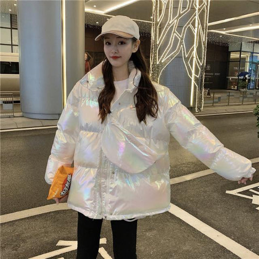 Winter Short Bright Face Loose Stand-up Collar Warm Down Jacket Winter Thick Warm Jacket Cotton Jacket