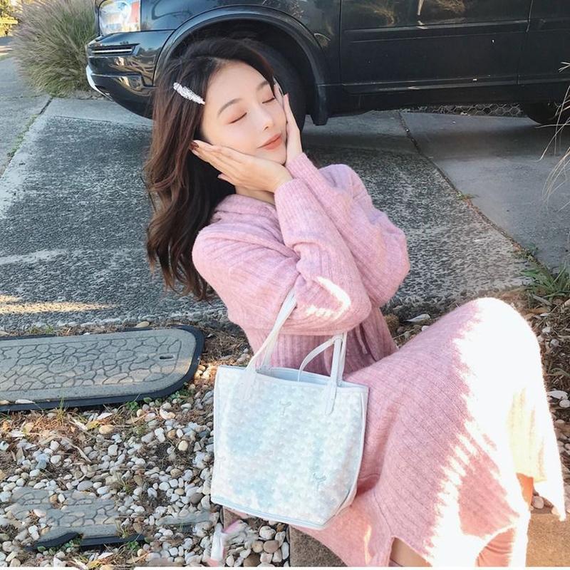 Autumn  Winter Thick Korean Mid-length Sweater Women Over The Knee Knit Sweater Dress Versatile Hooded Base Skirt