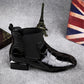 Women Boots Shiny PU Leather Autumn Winter Shoes Woman Spuare Toe Block Heels