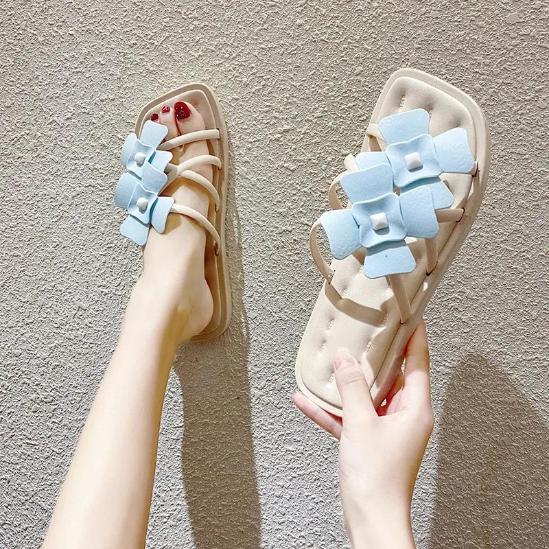 Slippers Women's Summer Outdoor Fashion Flat Bottom Flower One Word Sandals