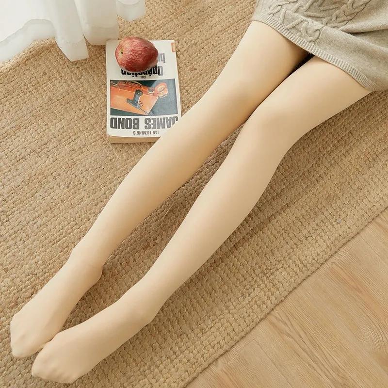 Skin Color Plus Velvet Leggings Winter Warmth and Thin Thickening Women's Stockings High Waist Stockings Foot Pants Black Stockings